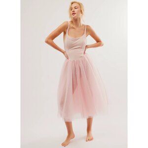 Intimately FP Free People Let's Talk Tutu Slip Dress Tulle Ballet Pink Princess